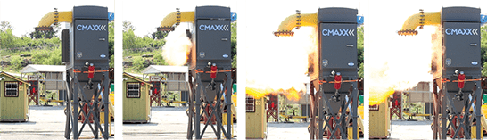 Flames shown in explosion without the IDA (In-Line Deflagration Arrester) DeltaMAXX filters