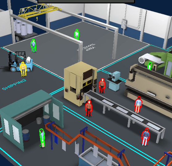 OSHA training tool showing a simulated factory work environment