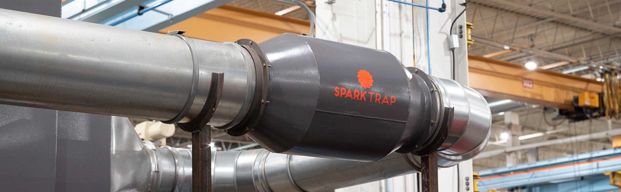 Another photo of the Spark Trap spark arrestor installed in ductwork