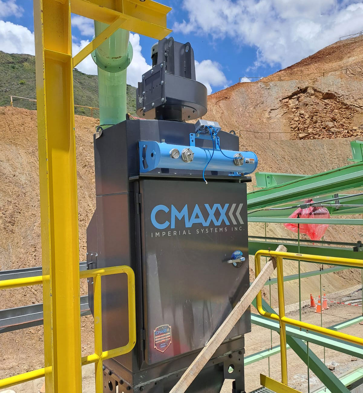 Installation of a CMAXX dust collector at a mining site to capture dust from silica, coal, asbestos, lead and mercury