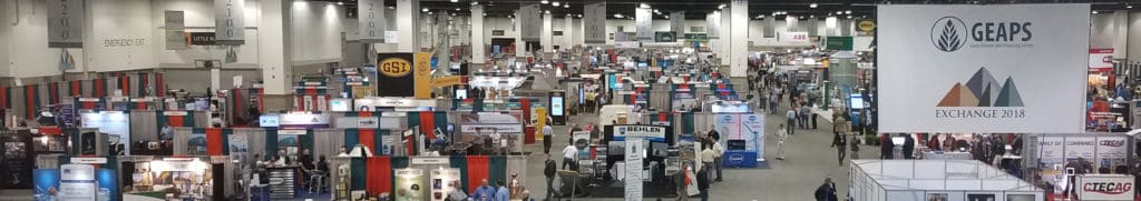 Elevated view of the exhibitor booths at the 2018 GEAPS trade show