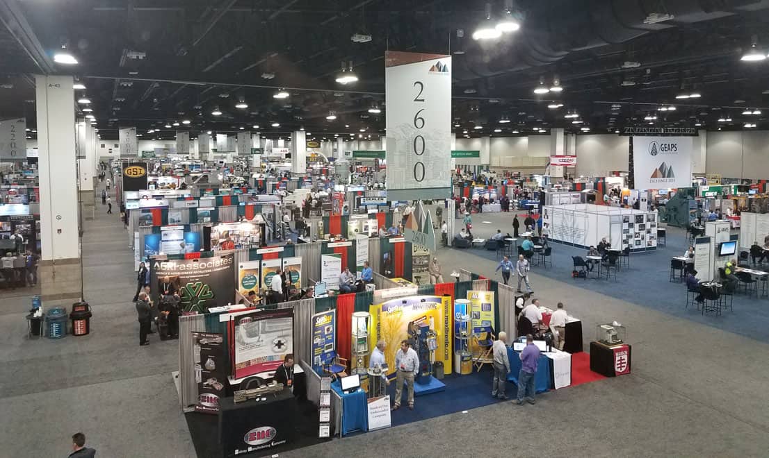 Wide view of exhibitor floor at the 2018 GEAPS Show in Denver