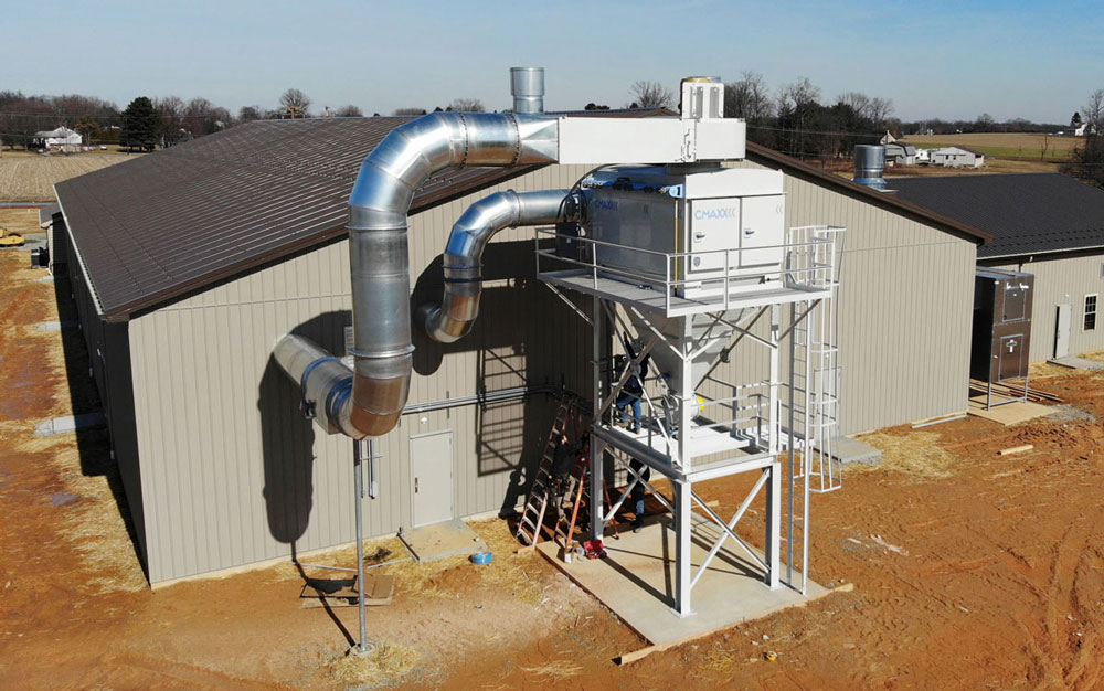 Aerial view of CMAXX wood shop dust collector system