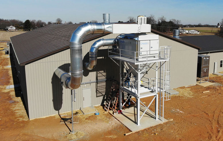 Aerial view of CMAXX wood shop dust collector system