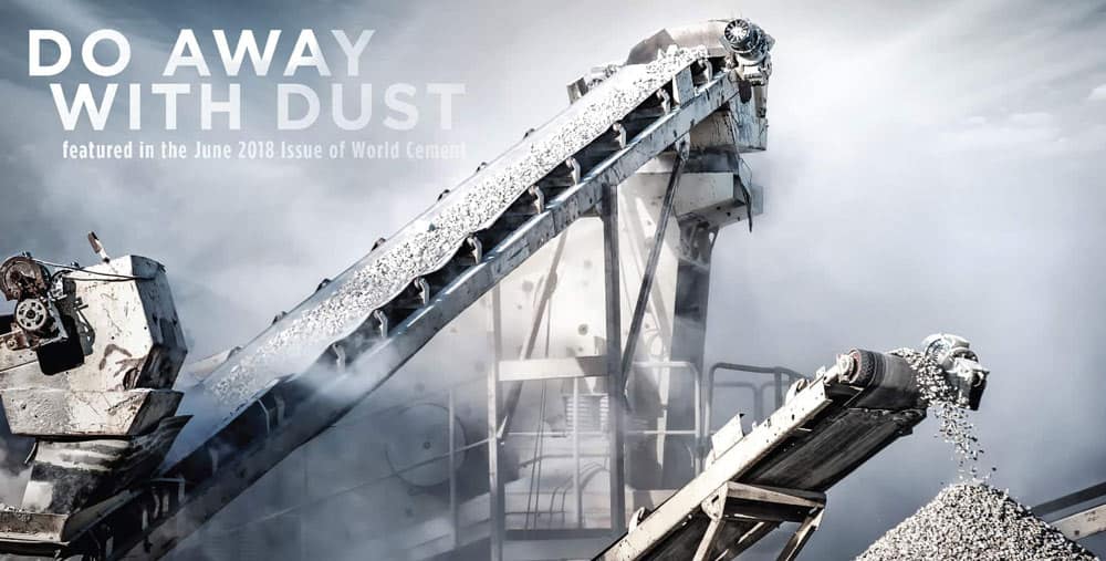 Photo of cement processing plant with the words "Do Away With Dust"