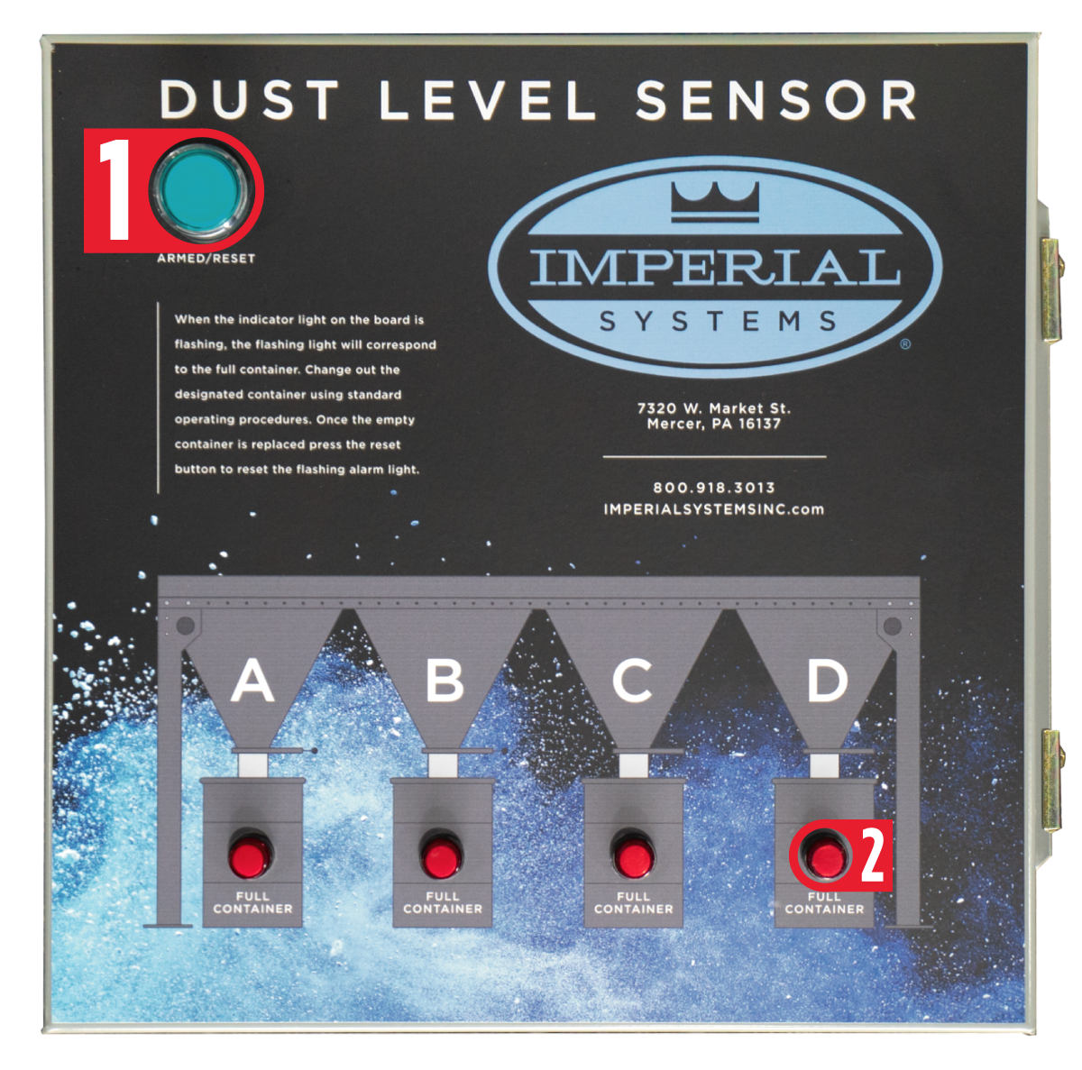new-callout-diagram Front display panel of the Dust Level Sensor by Imperial Systems
