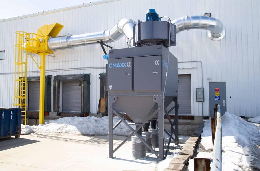 CMAXX industrial dust collector on a fiberglass reinforced plastic production process
