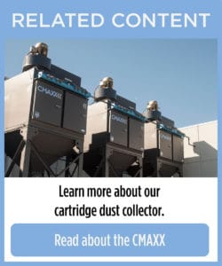 Image that reads "RELATED CONTENT Learn more about our cartridge dust collector."