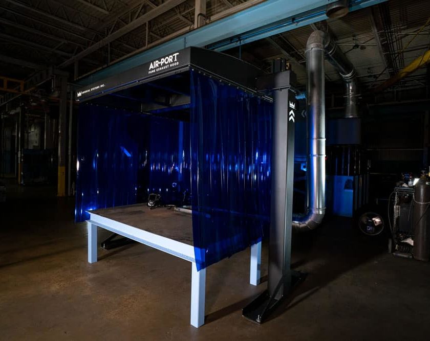 Air-Port fume exhaust hood shown with welding table inside