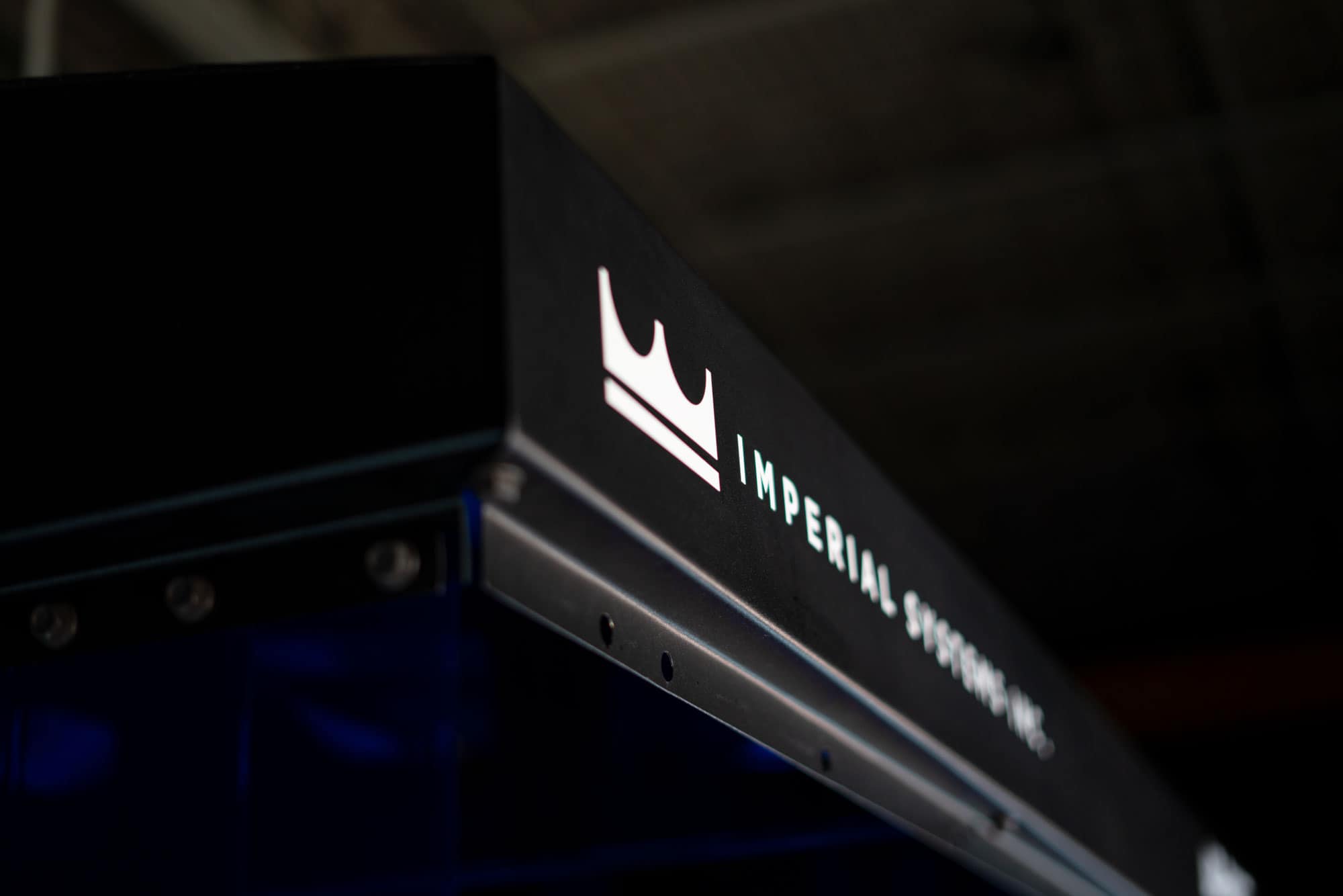 Closeup of the Imperial Systems logo on the Air-Port Fume Exhaust Hood