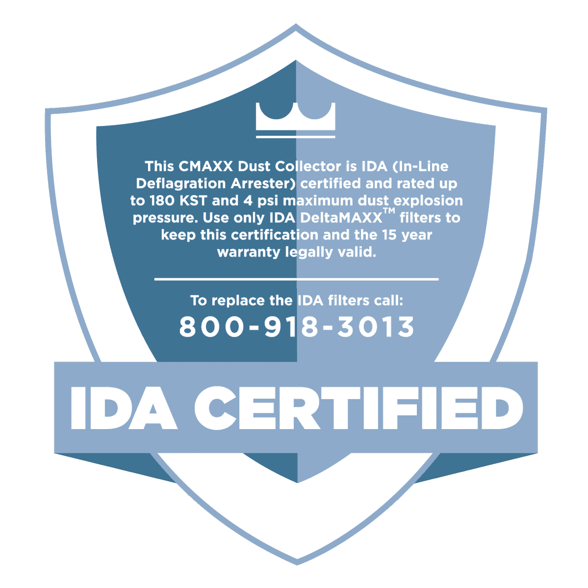 CMAXX industrial dust collectors are available with IDA certification.