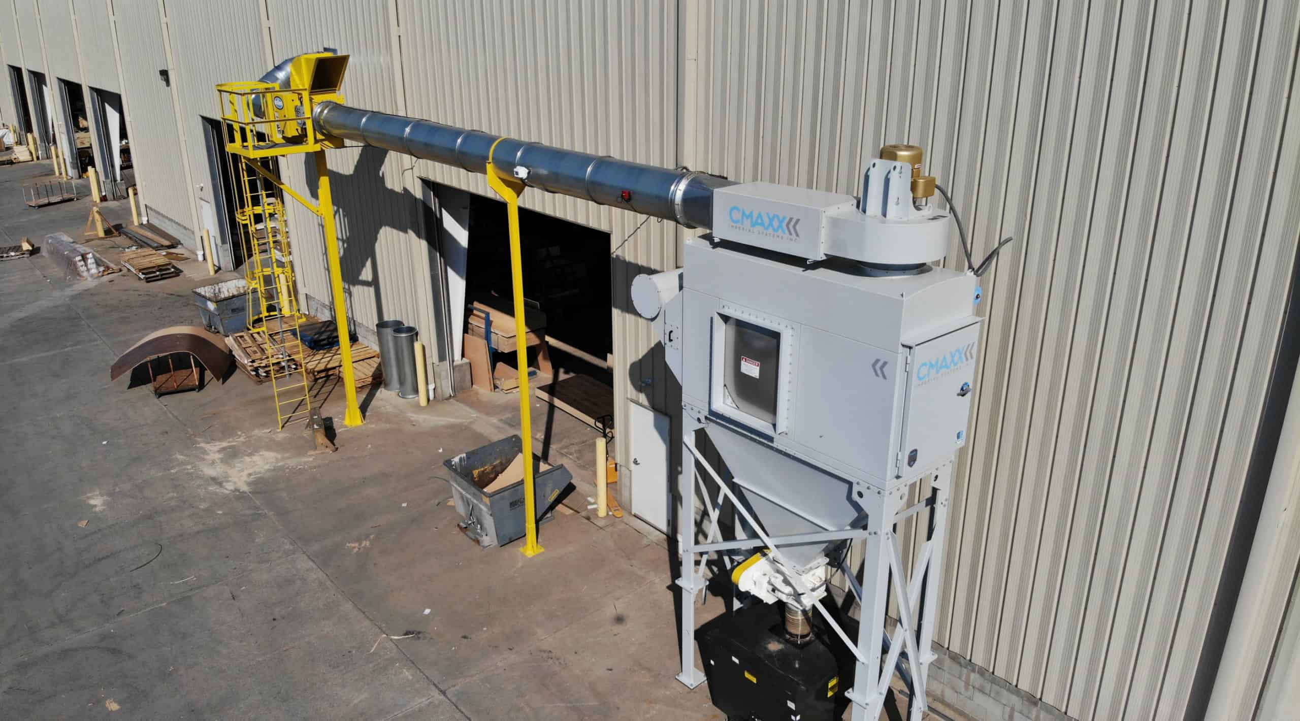 This prefabricated home facility has an abort gate connected to their industrial dust collector.