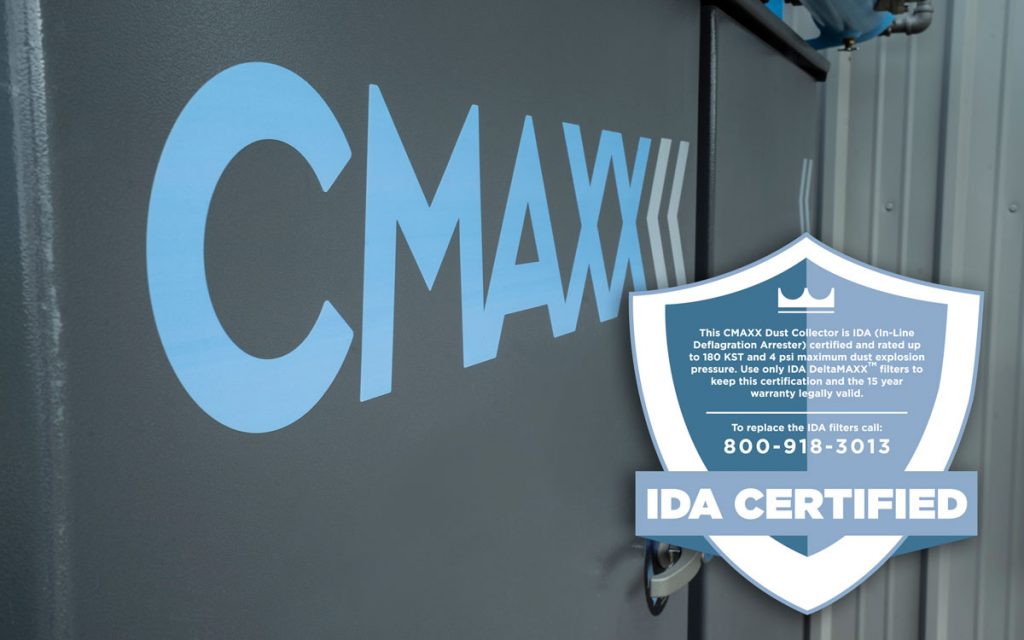 IDA certification that is displayed on applicable CMAXX dust and fume collectors