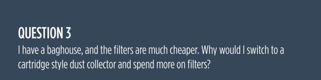 I have a baghouse, and the filters are much cheaper. Why would I switch to a cartridge style dust collector and spend more on filters?