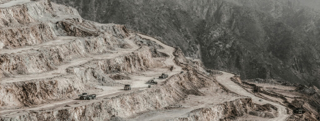 View of an open-pit mine which uses mining processes that generate enormous amounts of dust