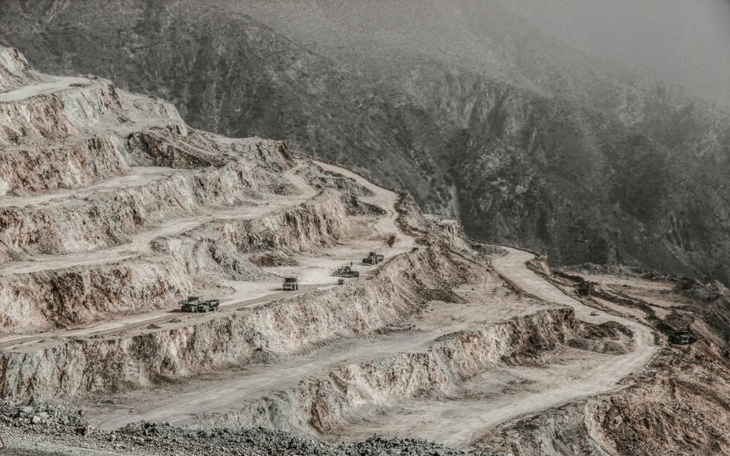 View of an open-pit mine which uses mining processes that generate enormous amounts of dust